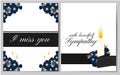Funeral card. Vector set with mourning flowers, candle and design elements. Royalty Free Stock Photo