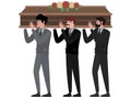 The funeral ceremony, men carry the coffin. In minimalist style Cartoon flat raster, isolated on white background Royalty Free Stock Photo