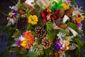 Funeral concept and floral decoration on grave in cemetery in All Saints Day