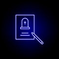 funeral, death, pen, paper outline blue neon icon. detailed set of death illustrations icons. can be used for web, logo, mobile