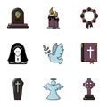 Funeral home icons set, flat style Royalty Free Stock Photo