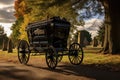 Funeral horse carriage on cemetery road