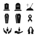 Funeral icon set. Death concept. Religion burial symbol collection. Royalty Free Stock Photo