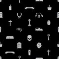 Funeral icons black seamless pattern
