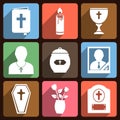 Funeral icons with long shadow Royalty Free Stock Photo