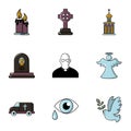 Funeral icons set, flat style Royalty Free Stock Photo