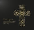 Funeral illustration template with flower cross and place for yo