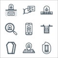 funeral line icons. linear set. quality vector line set such as cremation, funeral, coffin, grave, funeral, grave