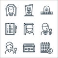 funeral line icons. linear set. quality vector line set such as funeral, coffin, woman, man, death, funeral, grave, grave