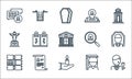 funeral line icons. linear set. quality vector line set such as man, candle, morgue, death, will, angel, funeral, funeral, grave Royalty Free Stock Photo