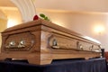 Coffin at funeral in church Royalty Free Stock Photo