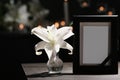 Funeral photo frame with black ribbon