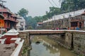 Funeral procession near the holy river at the hindu temple