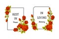 Funeral Red Rose Frame with Quote and Inscription Vector Set