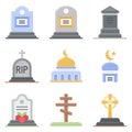 Funeral related vector icon set, flat style Royalty Free Stock Photo