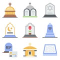 Funeral related vector icon set 2, flat style Royalty Free Stock Photo