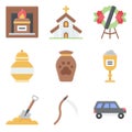 Funeral related vector icon set 8, flat style Royalty Free Stock Photo