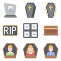 Funeral related vector icon set 3, flat style Royalty Free Stock Photo