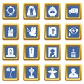Funeral ritual service icons set blue square vector