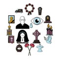 Funeral ritual service icons set, cartoon style