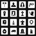 Funeral ritual service icons set, simple style