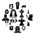 Funeral ritual service icons set, simple style