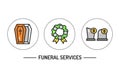 Funeral services color line icons concept. Isolated vector element.