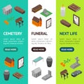 Funeral Signs 3d Banner Vecrtical Set Isometric View. Vector Royalty Free Stock Photo