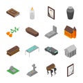 Funeral Signs 3d Icons Set Isometric View. Vector