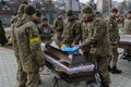 The funeral of three Ukrainian soldiers killed in battles with Russian troops