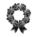 Funeral wreath icon in black style isolated on white background. Funeral ceremony symbol stock vector illustration.