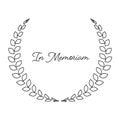 Funeral wreath with In Memoriam label. Rest in peace. Simple flat black illustration