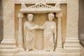 A funerary slab of a married couple is seen in the baths of Diocletian in Rome