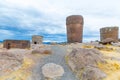 Funerary towers in Sillustani, Peru,South America- Inca prehistoric ruins,Titicaca lake area. Royalty Free Stock Photo