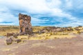 Funerary towers in Sillustani, Peru,South America- Inca prehistoric ruins ,Titicaca lake area. Royalty Free Stock Photo