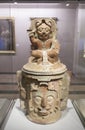 Funerary urn depicting Kinich Ahau Yucatec sun god. Mayan Culture, 600 AC Royalty Free Stock Photo