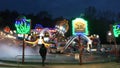 Funfair Ride (FahrgeschÃÂ¤ft) "Krake" at German Fun Fair (Kirmes) at night 4K