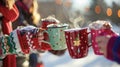 A funfilled picnic with friends ice skating and hot cocoa served in festive mugs. The atmosphere is filled with laughter Royalty Free Stock Photo