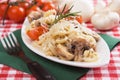 Funghetti pasta with champignon mushroms