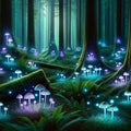 Fungi Illumination - Bioluminescent Mushrooms in the Dark Forest Royalty Free Stock Photo