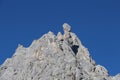 Fungo di Ombretta or Torre Moschitz with blue clear sky on background, Italian Alps