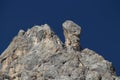 Fungo di Ombretta or Torre Moschitz with blue clear sky on background, Italian Alps