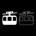 Funicular air way cable car Ski lift Mountain resort Aerial transportation tourism Ropeway Travel cabin icon outline set white