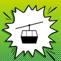 Funicular, Cable car sign. Black Icon on white popart Splash at green background with white spots. Illustration