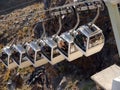 The funicular carries passengers from the city center to the old port , in Fira Santorini island ,Greece.