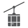 Funicular glyph icon, travel and tourism, cableway