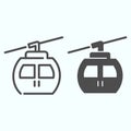 Funicular line and solid icon. Cable car vector illustration isolated on white. Ski cable lift outline style design