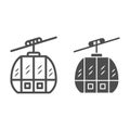 Funicular line and solid icon, World snow day concept, Ski cable lift sign on white background, Funicular wagon icon in