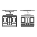 Funicular line and solid icon, World snowboard day concept, Ski cable lift sign on white background, Ski cabin icon in