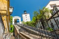 Funicular and medieval Lotrscak tower in Zagreb, Croatia